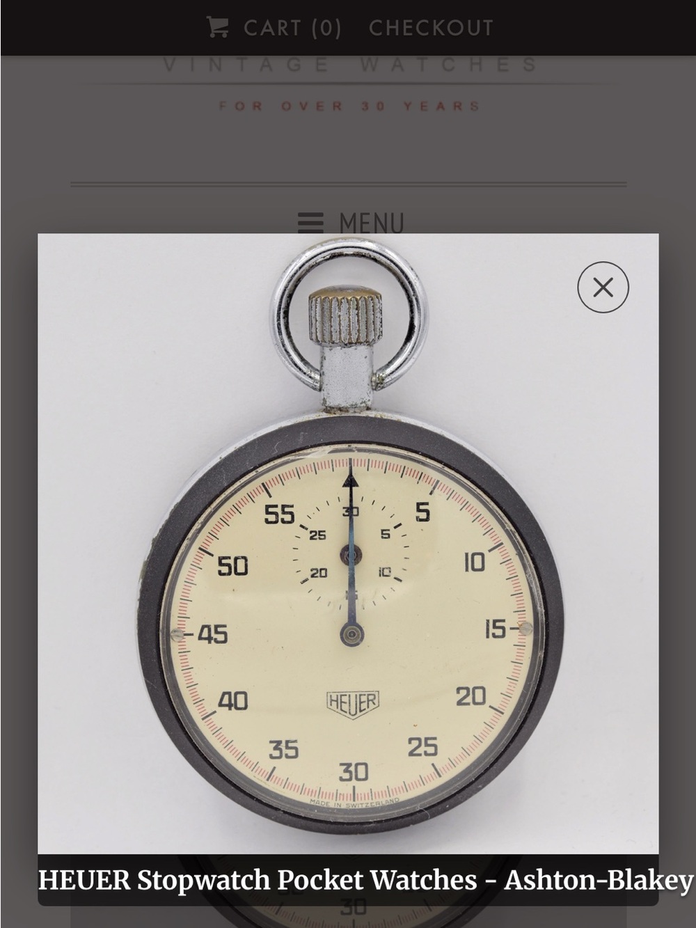 HEUER Vintage 7 J Stopwatch Pocket Watch - Cream Dial, Black Case
